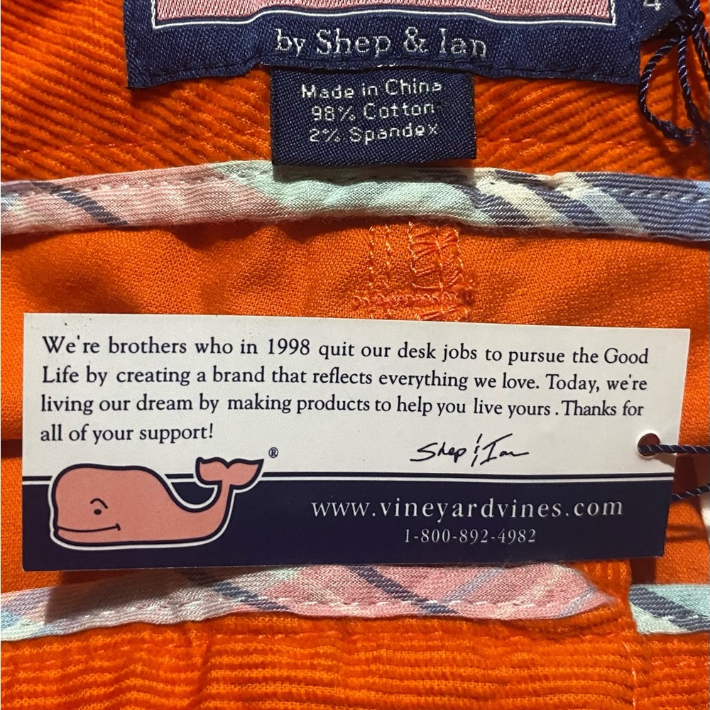 🔥 NWT Vineyard Vines Bright Orange Pants – Size 4 – 🍊corduroy 🔥 - Picture 2 of 8